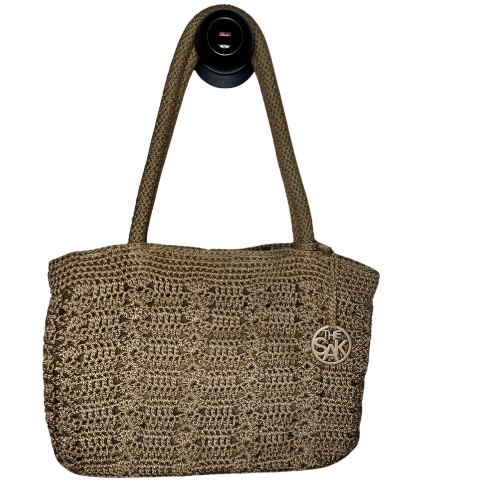 The Sak Double Strap Brown Beige Crochet Tote Bag